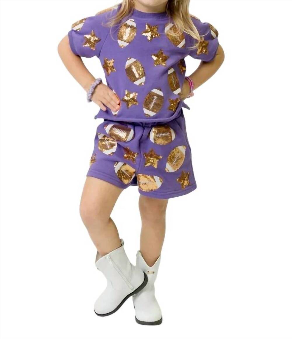 NEW BELLE CHER girls football tee and short set in purple